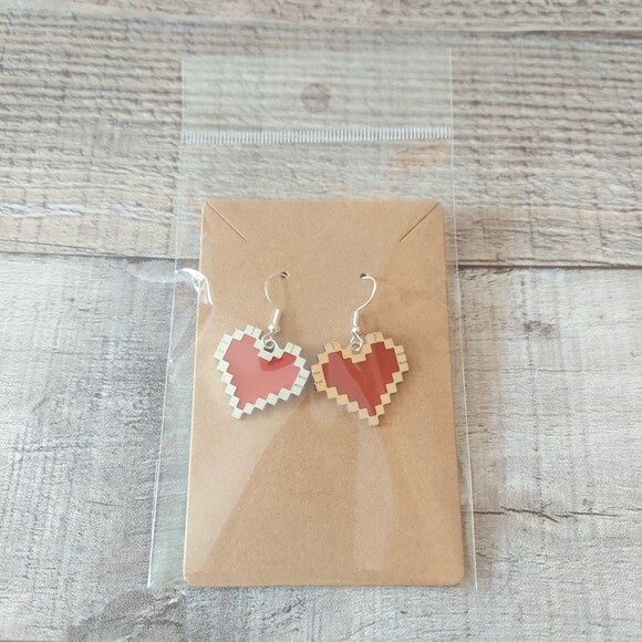 Video Gamer Heart Earrings Pixel Hearts Valentine Gift - Picture 2 of 3